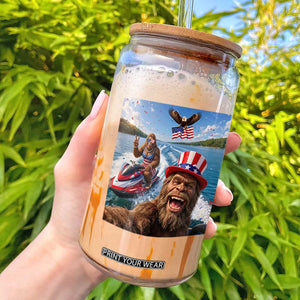 Patriotic Bigfoot Squad Chill Summer Vacation Graphic Glass Can TS12 Black Print Your Wear