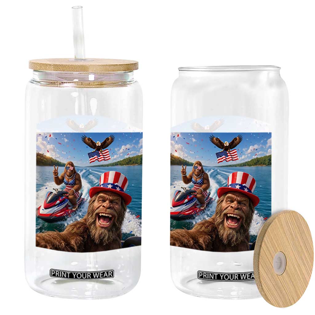 Patriotic Bigfoot Squad Chill Summer Vacation Graphic Glass Can TS12 Print Your Wear