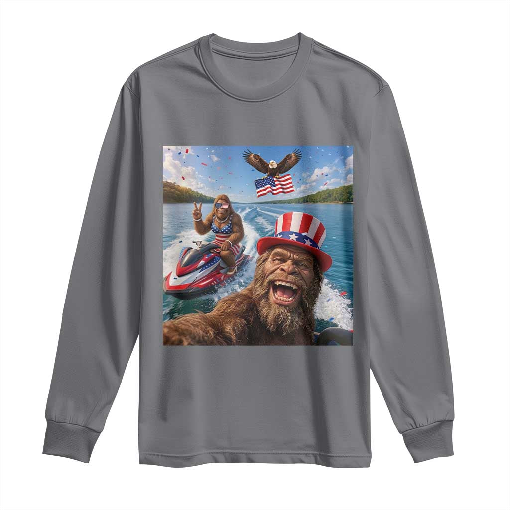 Patriotic Bigfoot Squad Chill Summer Vacation Graphic Long Sleeve Shirt TS12 Charcoal Print Your Wear
