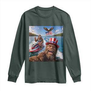 Patriotic Bigfoot Squad Chill Summer Vacation Graphic Long Sleeve Shirt TS12 Dark Forest Green Print Your Wear