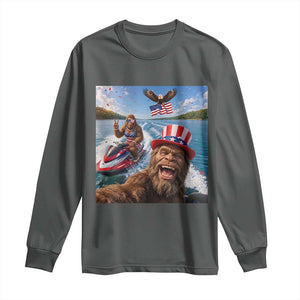 Patriotic Bigfoot Squad Chill Summer Vacation Graphic Long Sleeve Shirt TS12 Dark Heather Print Your Wear