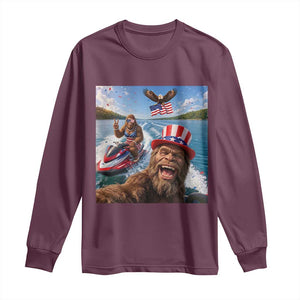 Patriotic Bigfoot Squad Chill Summer Vacation Graphic Long Sleeve Shirt TS12 Maroon Print Your Wear