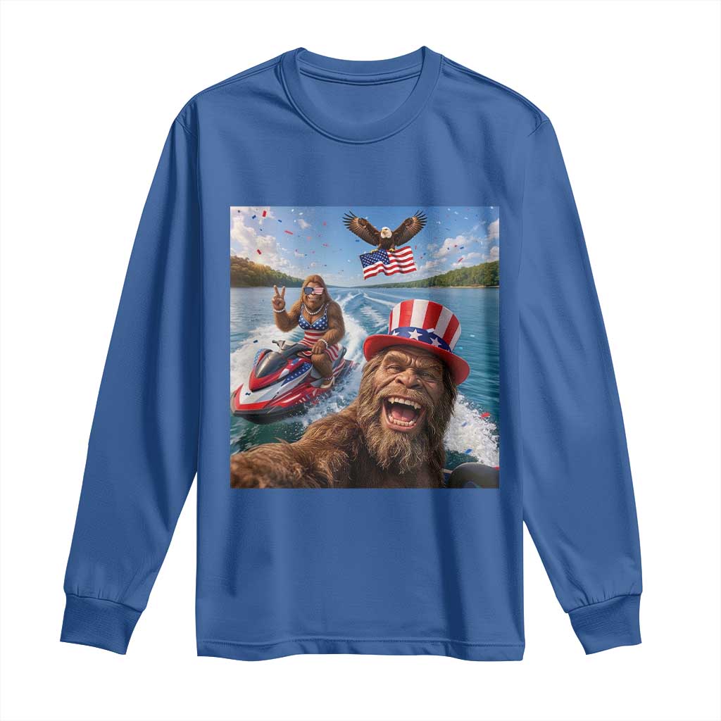Patriotic Bigfoot Squad Chill Summer Vacation Graphic Long Sleeve Shirt TS12 Royal Blue Print Your Wear
