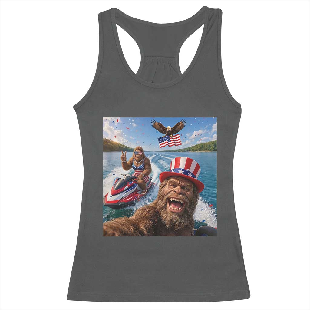 Patriotic Bigfoot Squad Chill Summer Vacation Graphic Racerback Tank Top TS12 Dark Heather Print Your Wear