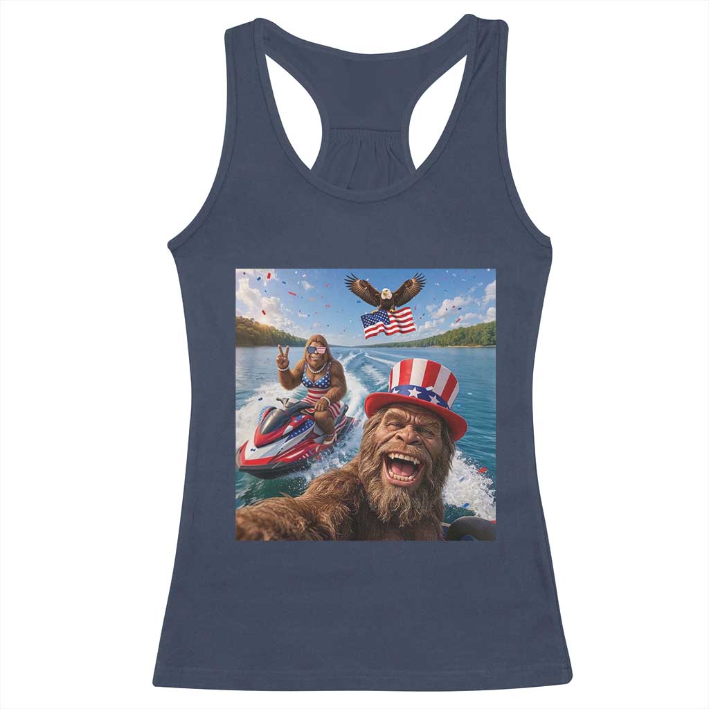 Patriotic Bigfoot Squad Chill Summer Vacation Graphic Racerback Tank Top TS12 Navy Print Your Wear