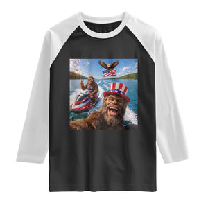 Patriotic Bigfoot Squad Chill Summer Vacation Graphic Raglan Shirt TS12 Black White Print Your Wear