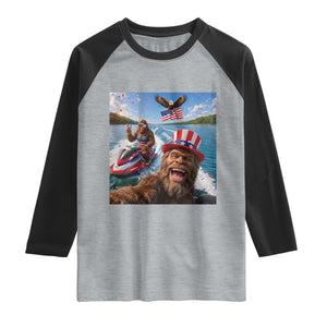 Patriotic Bigfoot Squad Chill Summer Vacation Graphic Raglan Shirt TS12 Heather Gray Black Print Your Wear