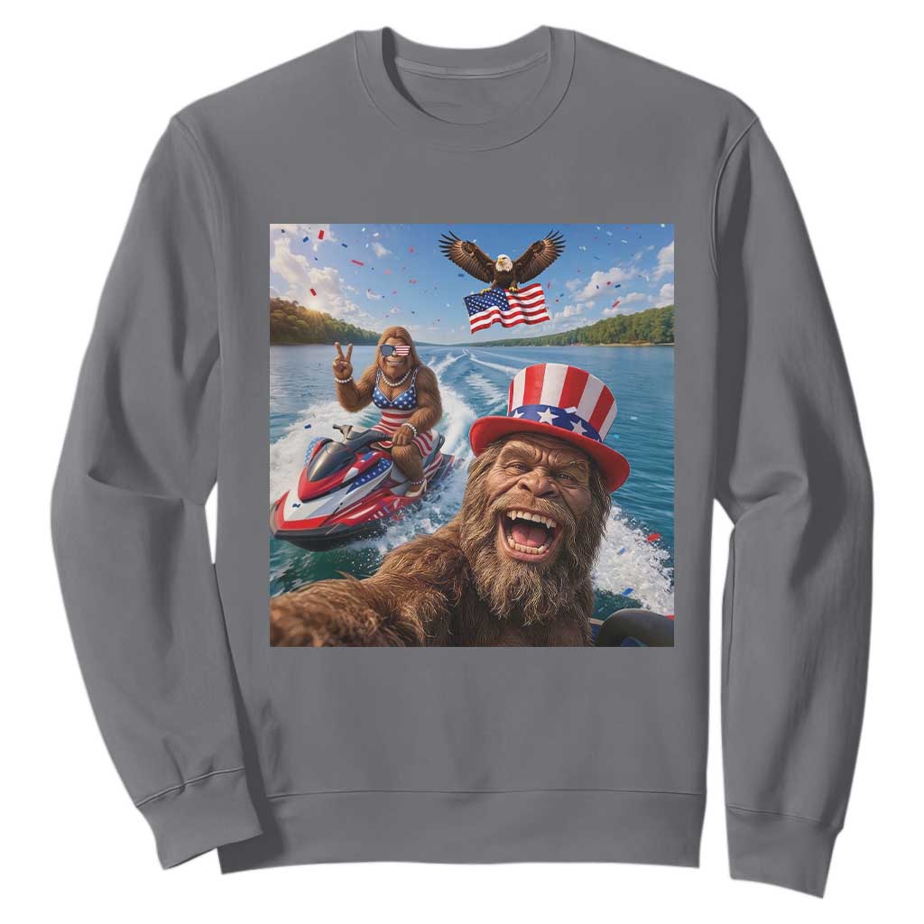 Patriotic Bigfoot Squad Chill Summer Vacation Graphic Sweatshirt TS12 Charcoal Print Your Wear