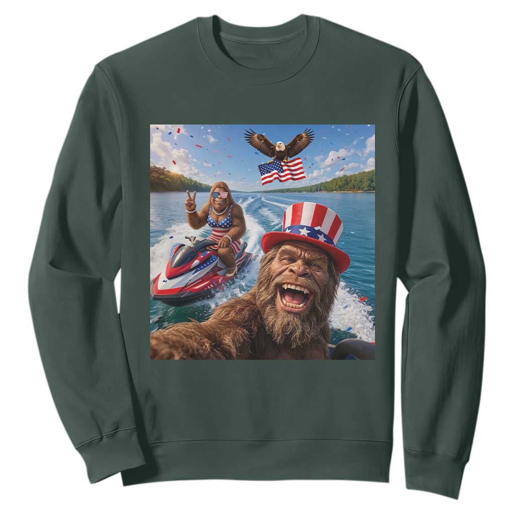 Patriotic Bigfoot Squad Chill Summer Vacation Graphic Sweatshirt TS12 Dark Forest Green Print Your Wear