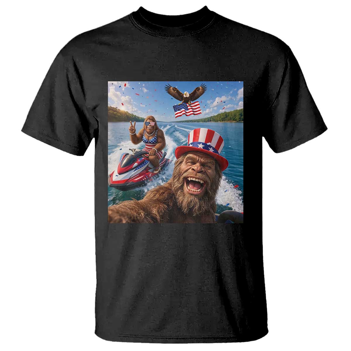 Patriotic Bigfoot Squad Chill Summer Vacation Graphic T Shirt TS12 Black Print Your Wear
