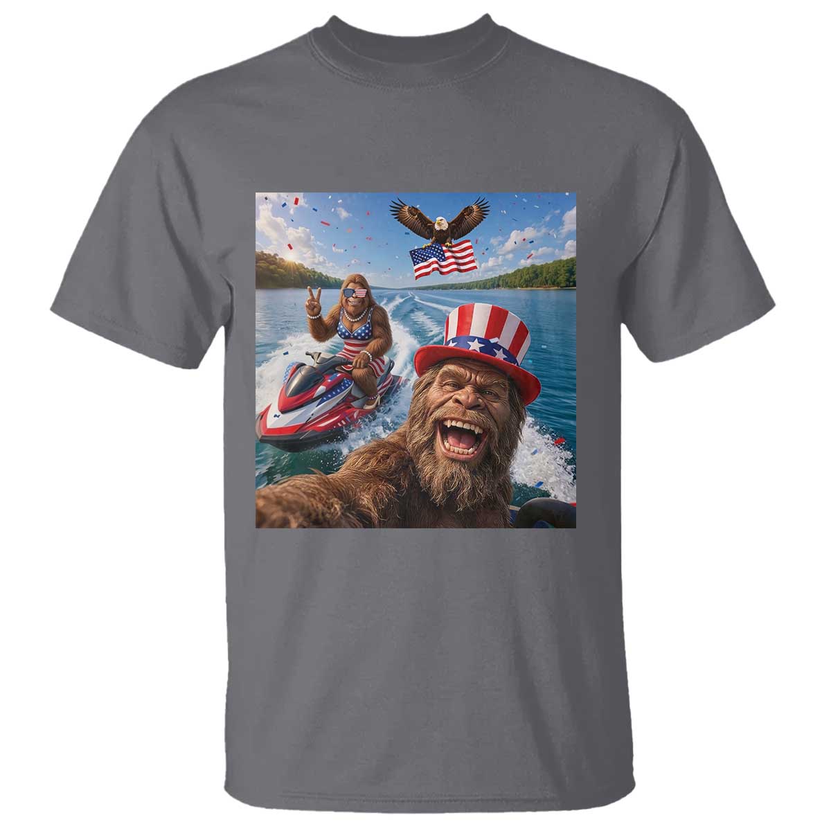 Patriotic Bigfoot Squad Chill Summer Vacation Graphic T Shirt TS12 Charcoal Print Your Wear