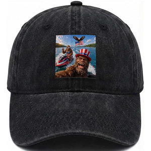 Patriotic Bigfoot Squad Chill Summer Vacation Graphic Washed Cotton Baseball Cap TS12 Print Your Wear