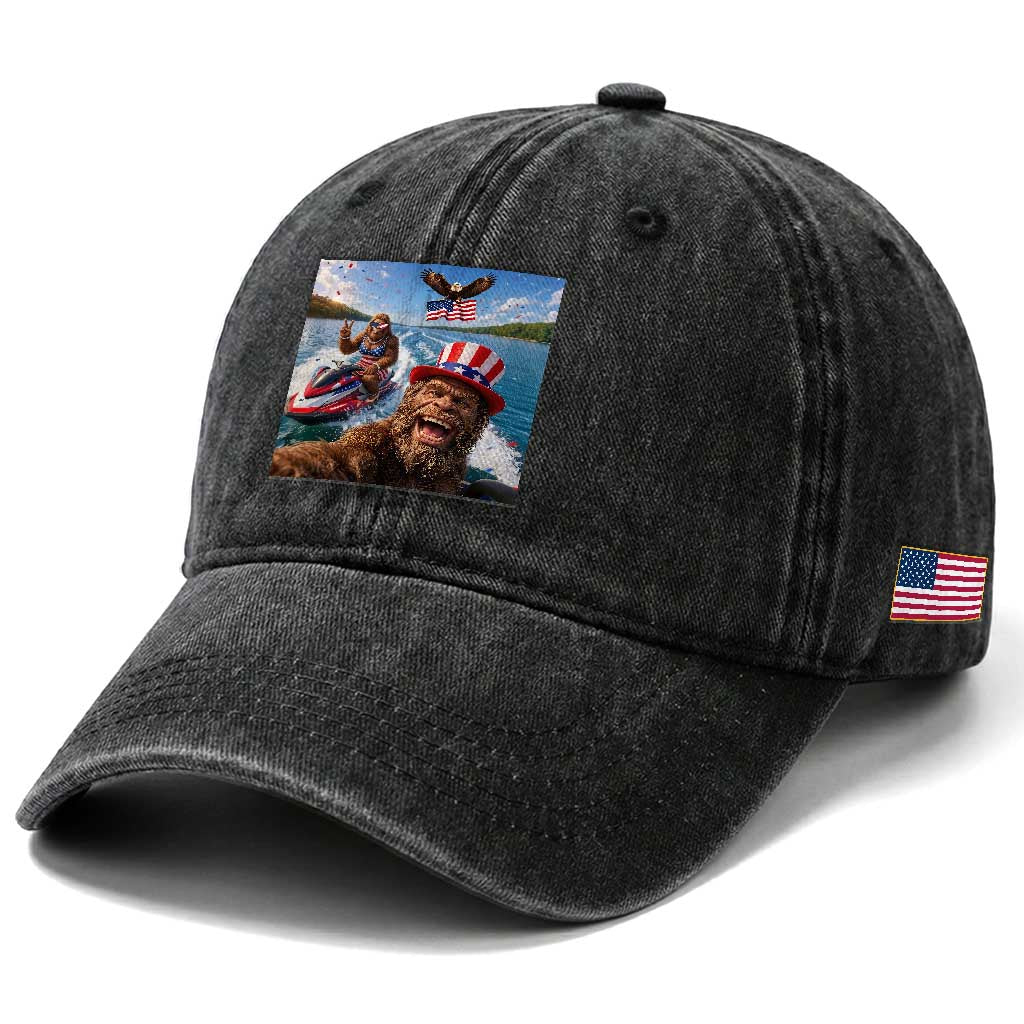 Patriotic Bigfoot Squad Chill Summer Vacation Graphic Washed Cotton Baseball Cap TS12 Print Your Wear