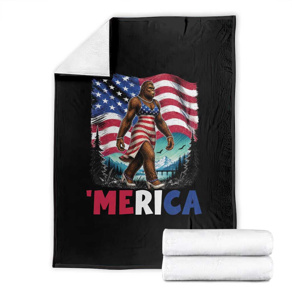 Funny Patriotic Sexy Bigfoot Throw Blanket Merica USA 250th Anniversary TS12 Black Print Your Wear