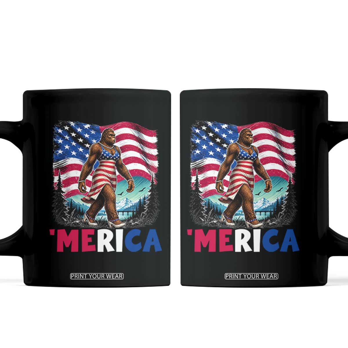 Funny Patriotic Sexy Bigfoot Coffee Mug Merica USA 250th Anniversary TS12 Black Print Your Wear