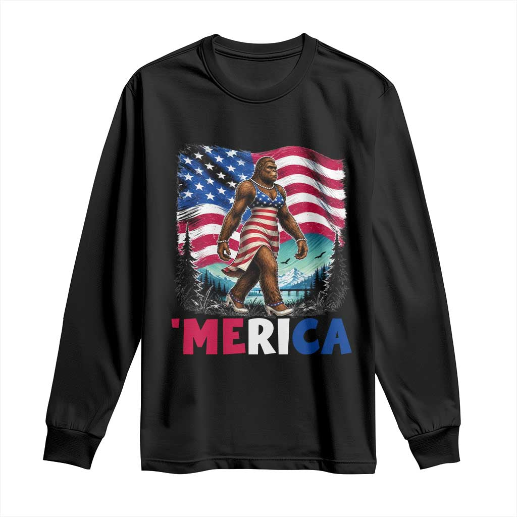 Funny Patriotic Sexy Bigfoot Long Sleeve Shirt Merica USA 250th Anniversary TS12 Black Print Your Wear