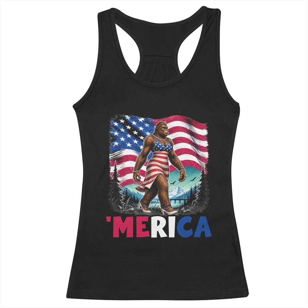 Funny Patriotic Sexy Bigfoot Racerback Tank Top Merica USA 250th Anniversary TS12 Black Print Your Wear