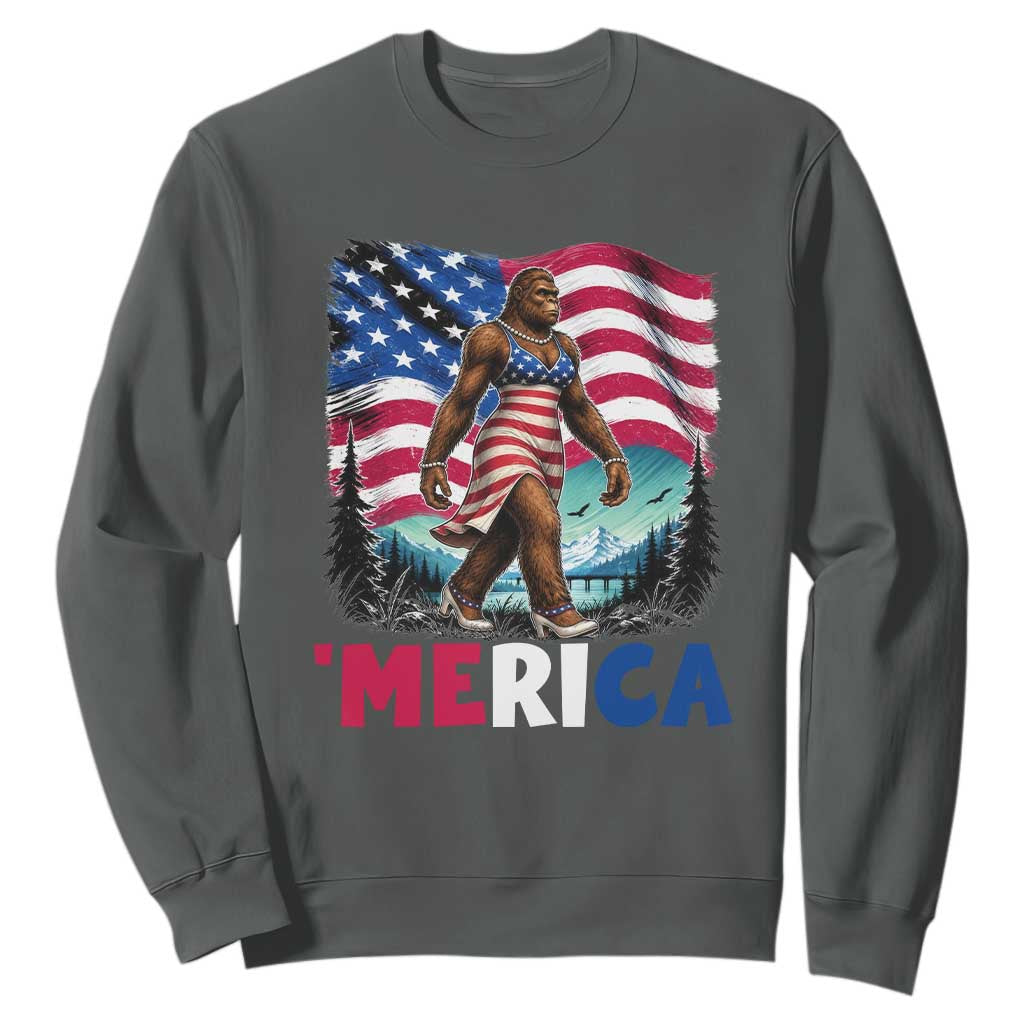 Funny Patriotic Sexy Bigfoot Sweatshirt Merica USA 250th Anniversary TS12 Dark Heather Print Your Wear
