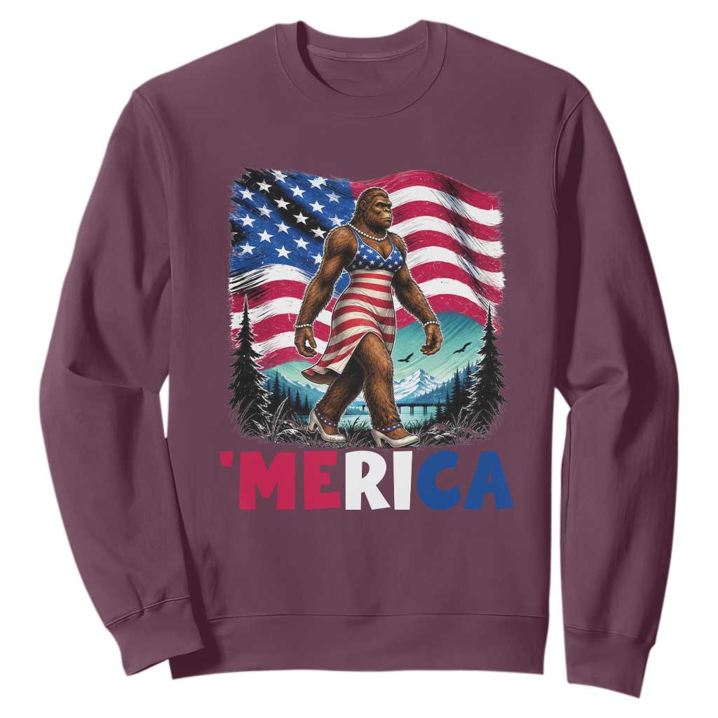 Funny Patriotic Sexy Bigfoot Sweatshirt Merica USA 250th Anniversary TS12 Maroon Print Your Wear