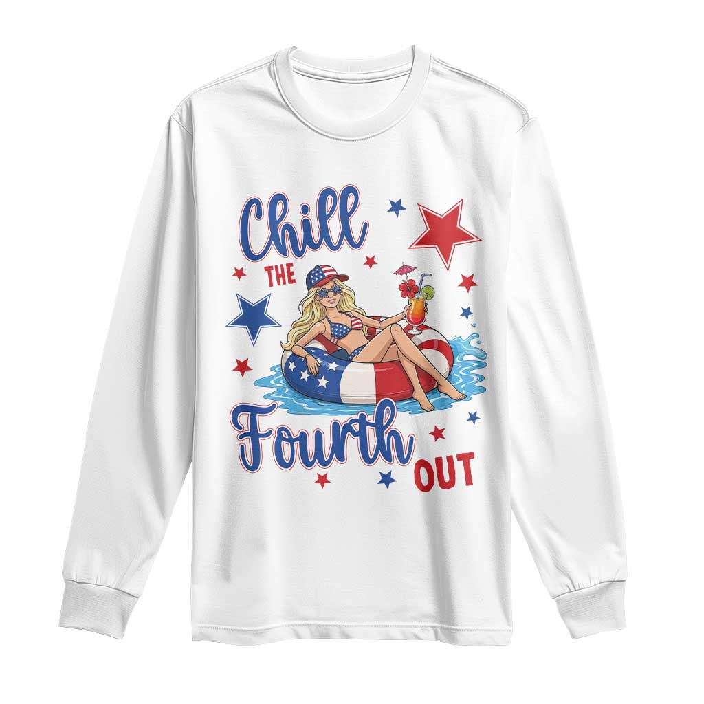 Funny Doll Face Meme 4th Of July Long Sleeve Shirt Chill The Fourth Out TS12 White Print Your Wear