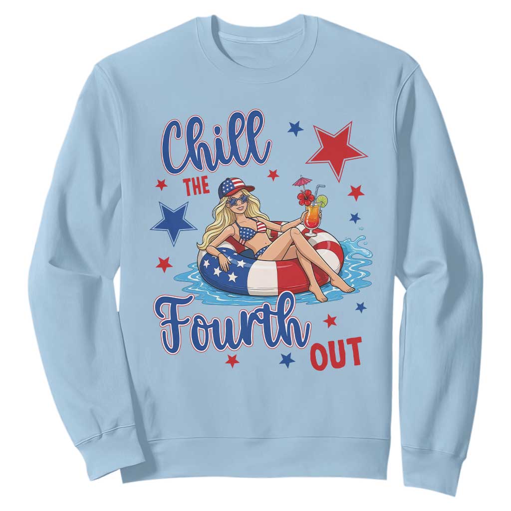 Funny Doll Face Meme 4th Of July Sweatshirt Chill The Fourth Out TS12 Light Blue Print Your Wear