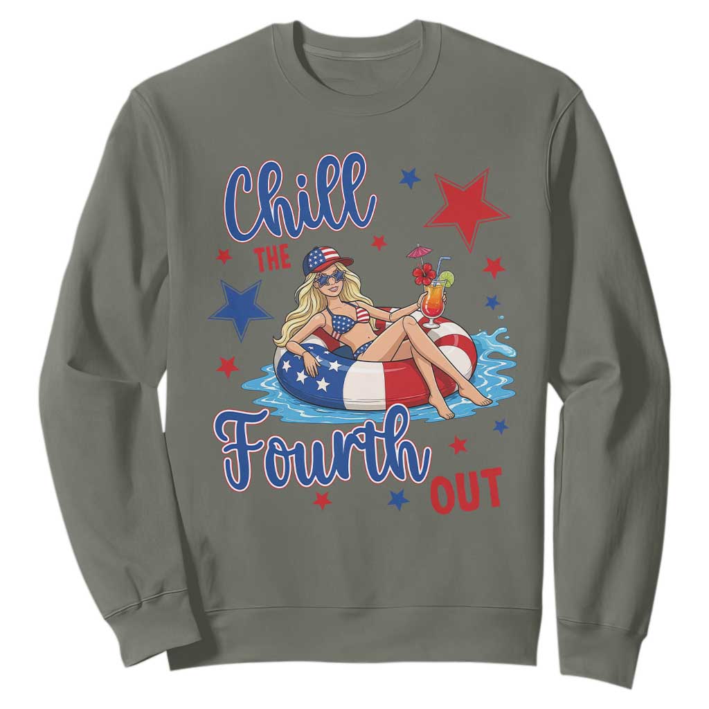 Funny Doll Face Meme 4th Of July Sweatshirt Chill The Fourth Out TS12 Military Green Print Your Wear