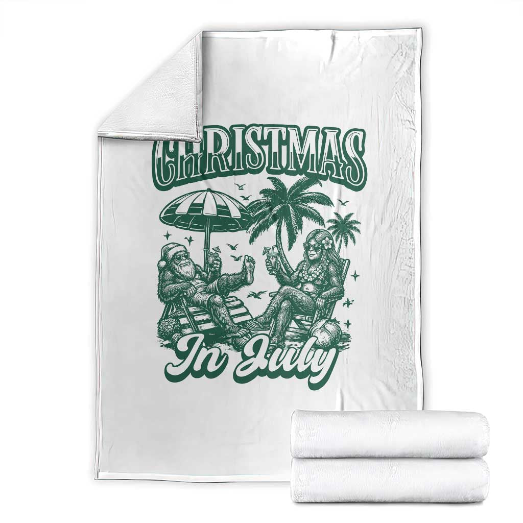 Vintage Summer Christmas Bigfoot Couple Throw Blanket Tropical Xmas Graphic TS12 White Print Your Wear