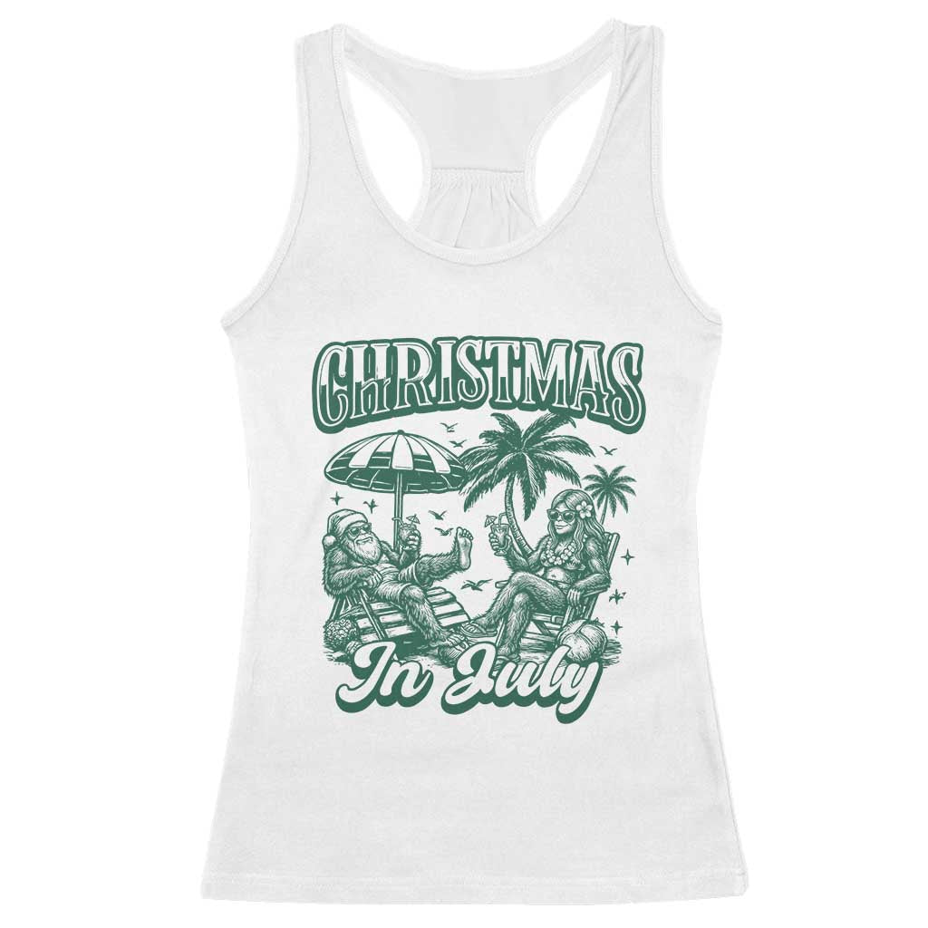 Vintage Summer Christmas Bigfoot Couple Racerback Tank Top Tropical Xmas Graphic TS12 White Print Your Wear