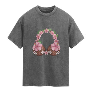 Hibiscus Flower Coconut Bra Washed Cotton T-Shirt Tropical Summer Graphic