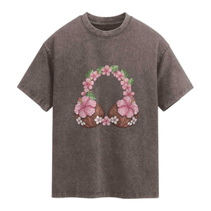 Hibiscus Flower Coconut Bra Washed Cotton T-Shirt Tropical Summer Graphic
