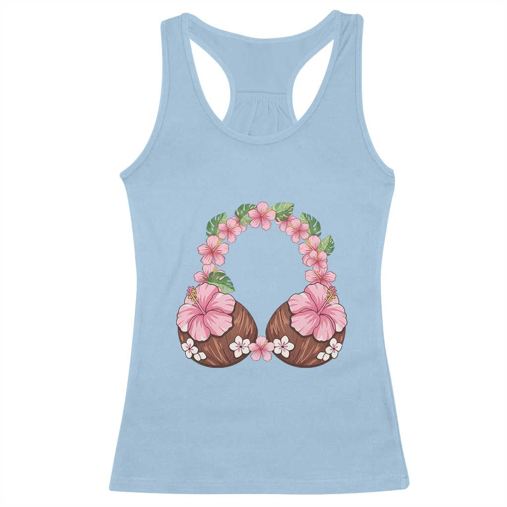 Hibiscus Flower Coconut Bra Racerback Tank Top Tropical Summer Graphic TS12 Light Blue Print Your Wear