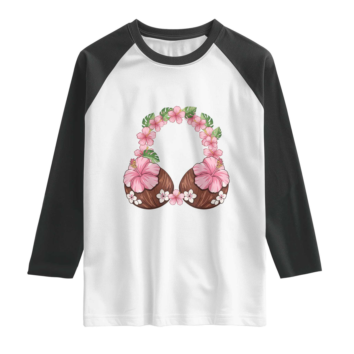 Hibiscus Flower Coconut Bra Raglan Shirt Tropical Summer Graphic TS12 White Black Print Your Wear