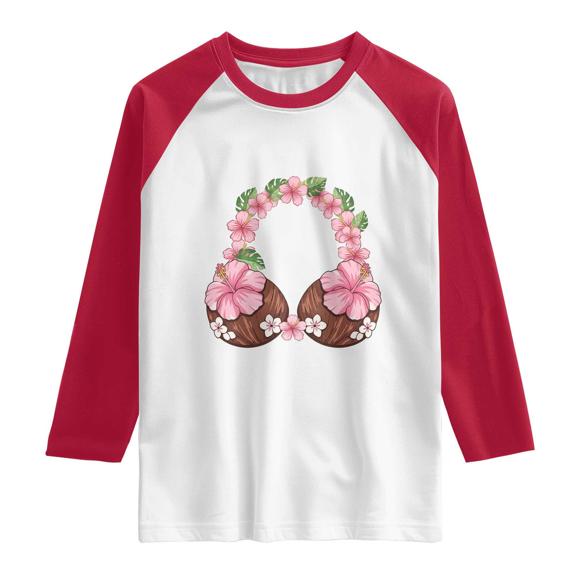 Hibiscus Flower Coconut Bra Raglan Shirt Tropical Summer Graphic TS12 White Red Print Your Wear