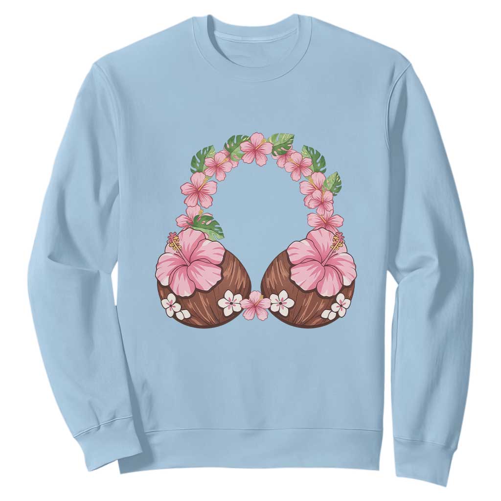 Hibiscus Flower Coconut Bra Sweatshirt Tropical Summer Graphic TS12 Light Blue Print Your Wear
