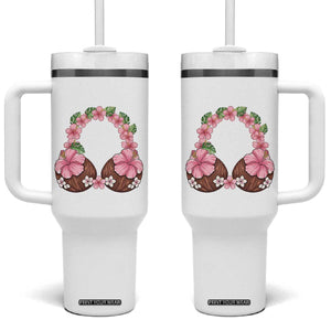 Hibiscus Flower Coconut Bra Tumbler With Handle Tropical Summer Graphic TS12 One Size: 40 oz White Print Your Wear