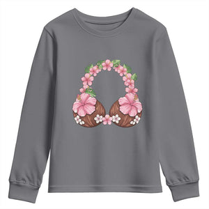 Hibiscus Flower Coconut Bra Youth Sweatshirt Tropical Summer Graphic TS12 Charcoal Print Your Wear