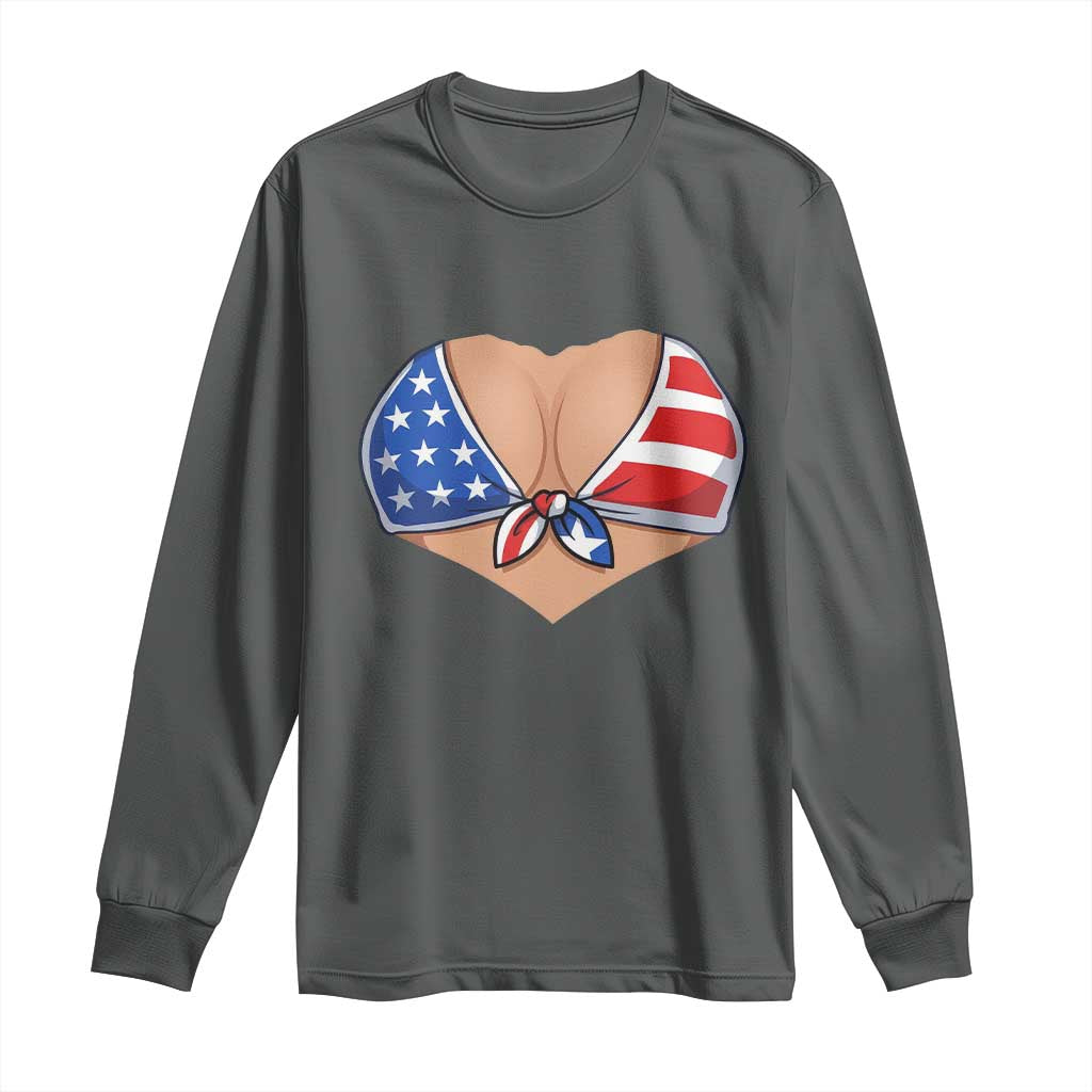 American Flag Bikini Long Sleeve Shirt Patriotic Summer Vacation Gift TS12 Dark Heather Print Your Wear