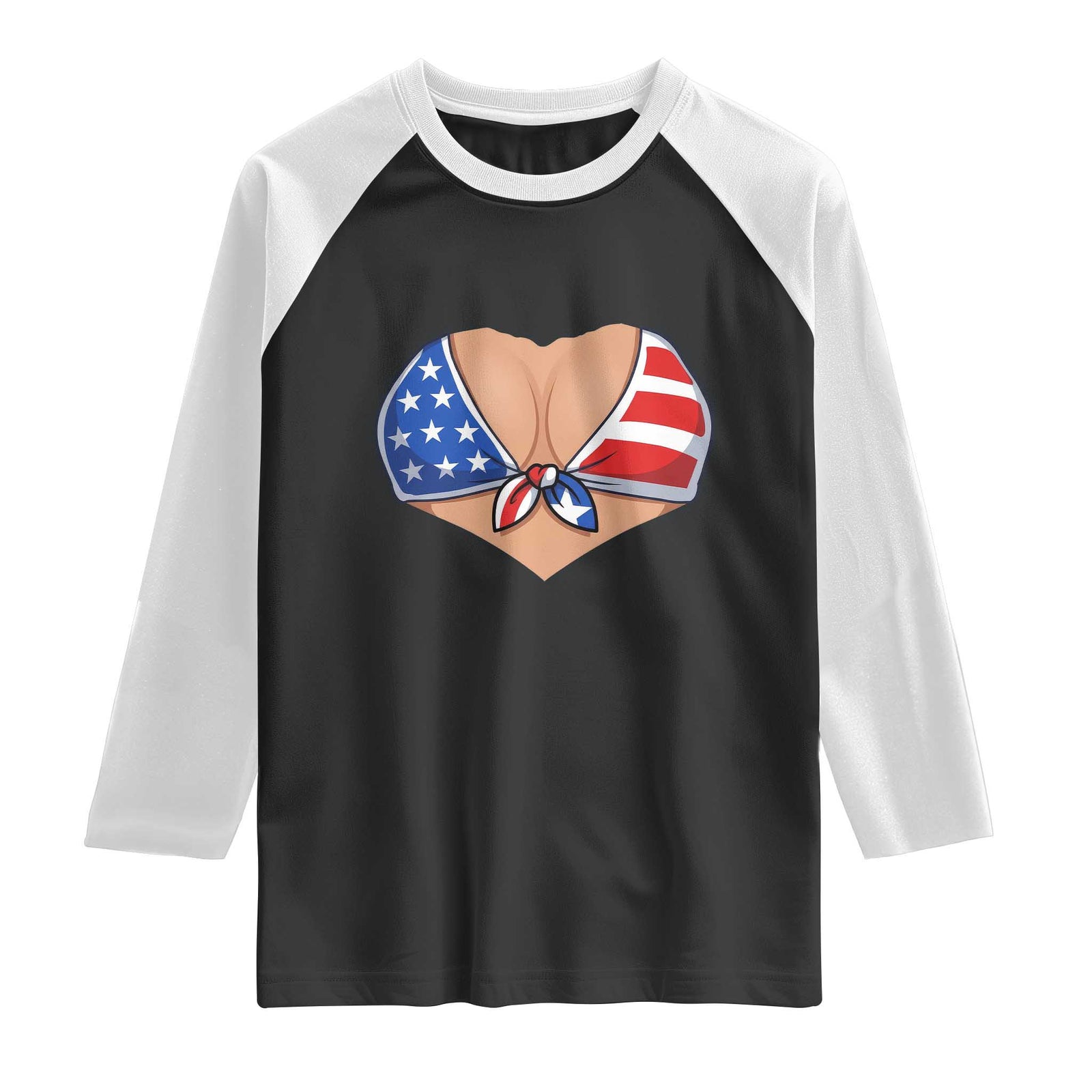 American Flag Bikini Raglan Shirt Patriotic Summer Vacation Gift TS12 Black White Print Your Wear