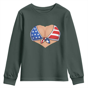 American Flag Bikini Youth Sweatshirt Patriotic Summer Vacation Gift TS12 Dark Forest Green Print Your Wear