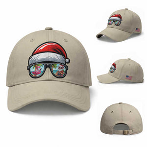 Funny Santa Sunglasses Baseball Cap Beach Christmas Vacation Graphic TS12 Baseball Cap Universal Fit Beige Print Your Wear