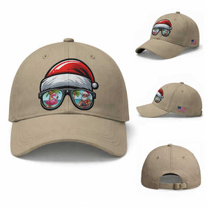 Funny Santa Sunglasses Baseball Cap Beach Christmas Vacation Graphic TS12 Baseball Cap Universal Fit Khaki Print Your Wear