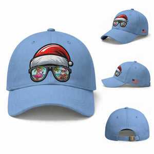 Funny Santa Sunglasses Baseball Cap Beach Christmas Vacation Graphic TS12 Baseball Cap Universal Fit Light Blue Print Your Wear