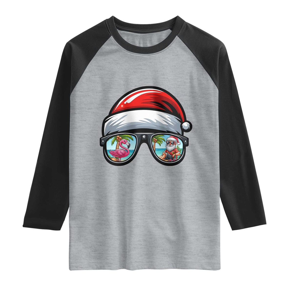 Funny Santa Sunglasses Raglan Shirt Beach Christmas Vacation Graphic TS12 Heather Gray Black Print Your Wear