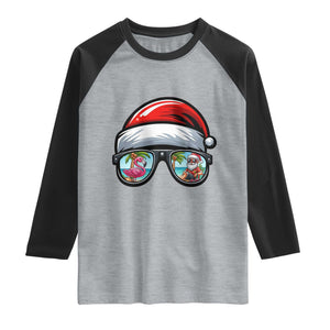 Funny Santa Sunglasses Raglan Shirt Beach Christmas Vacation Graphic TS12 Heather Gray Black Print Your Wear