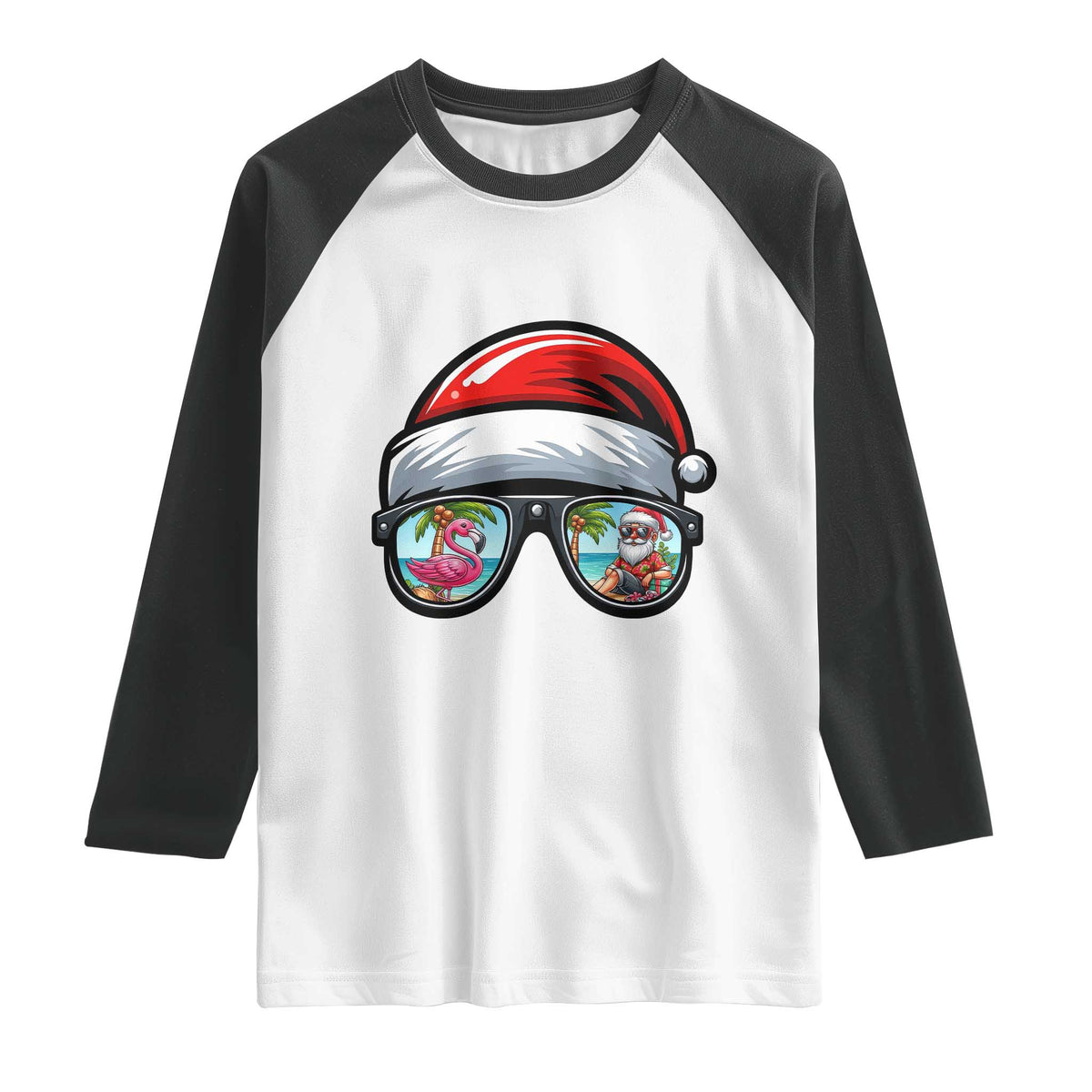 Funny Santa Sunglasses Raglan Shirt Beach Christmas Vacation Graphic TS12 White Black Print Your Wear