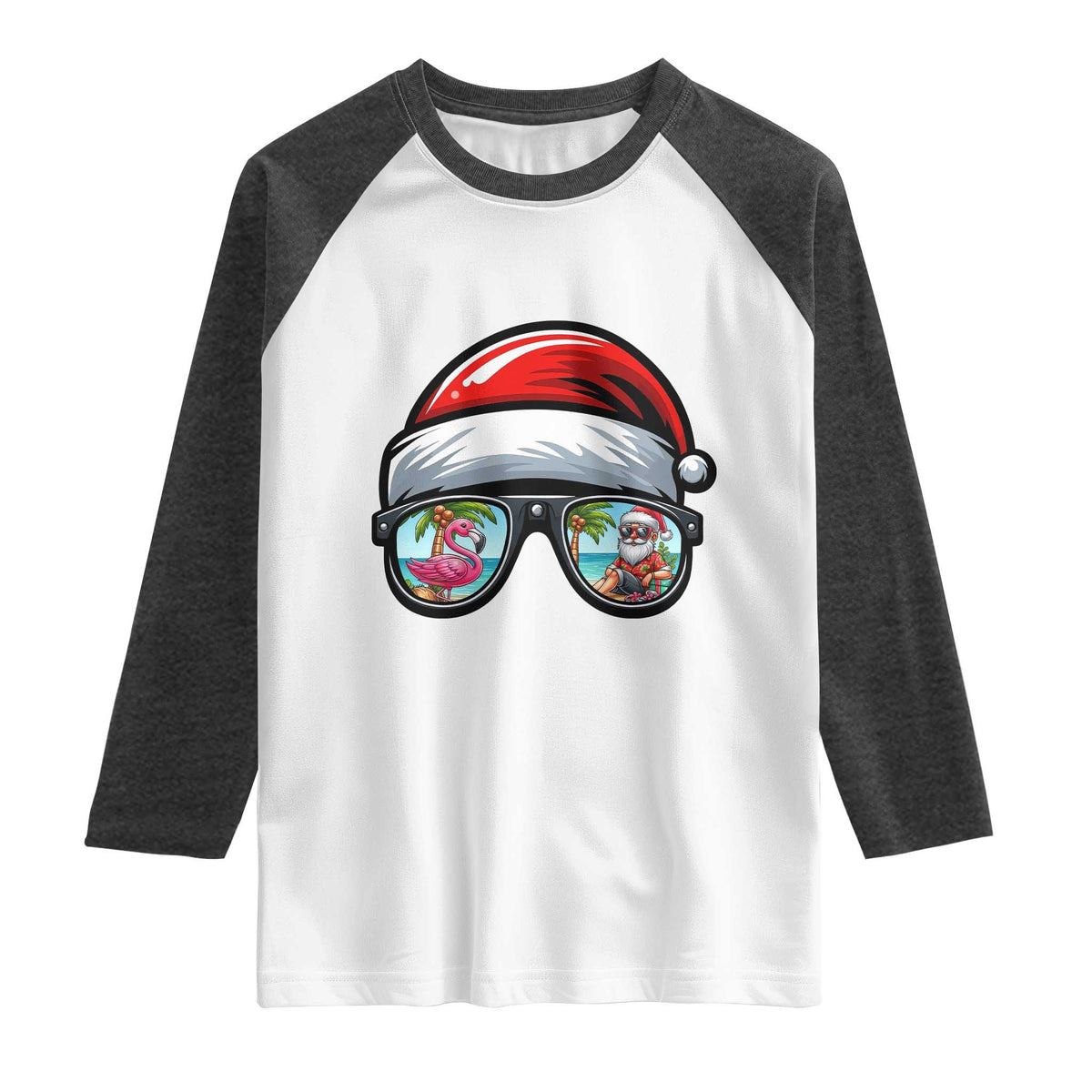Funny Santa Sunglasses Raglan Shirt Beach Christmas Vacation Graphic TS12 White Heather Charcoal Print Your Wear