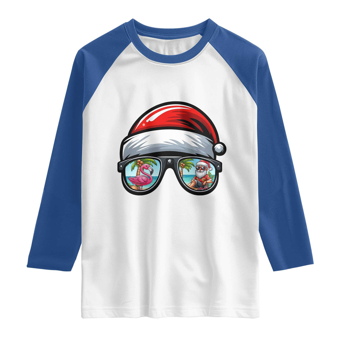 Funny Santa Sunglasses Raglan Shirt Beach Christmas Vacation Graphic TS12 White Royal Print Your Wear
