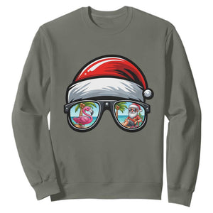 Funny Santa Sunglasses Sweatshirt Beach Christmas Vacation Graphic TS12 Military Green Print Your Wear