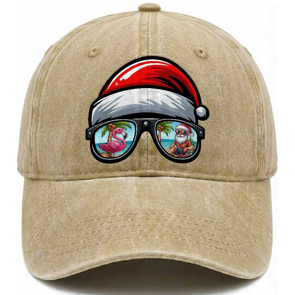 Funny Santa Sunglasses Washed Cotton Baseball Cap Beach Christmas Vacation Graphic TS12 Print Your Wear