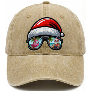 Funny Santa Sunglasses Washed Cotton Baseball Cap Beach Christmas Vacation Graphic TS12 Print Your Wear